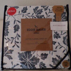 Eddie Bauer Cotton Flannel Sheets King Size NEW Blue / White